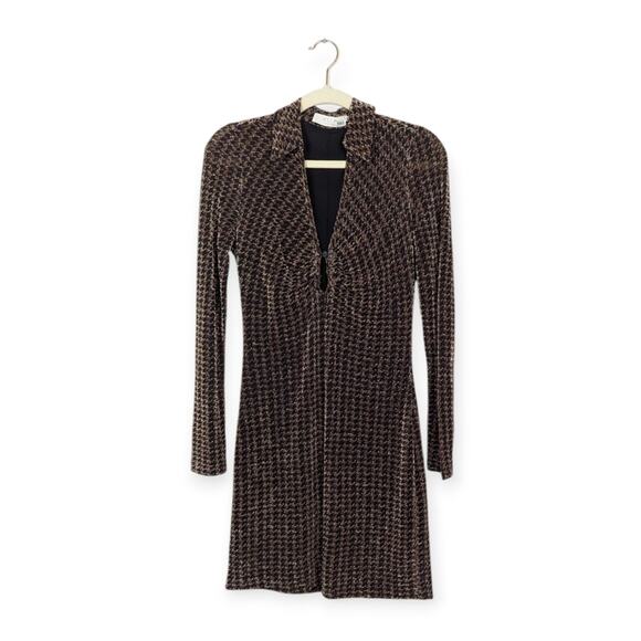 Astr Dresses & Skirts - ASTR The Label Nia Copper Houndstooth Long Sleeve Mini Dress Size M